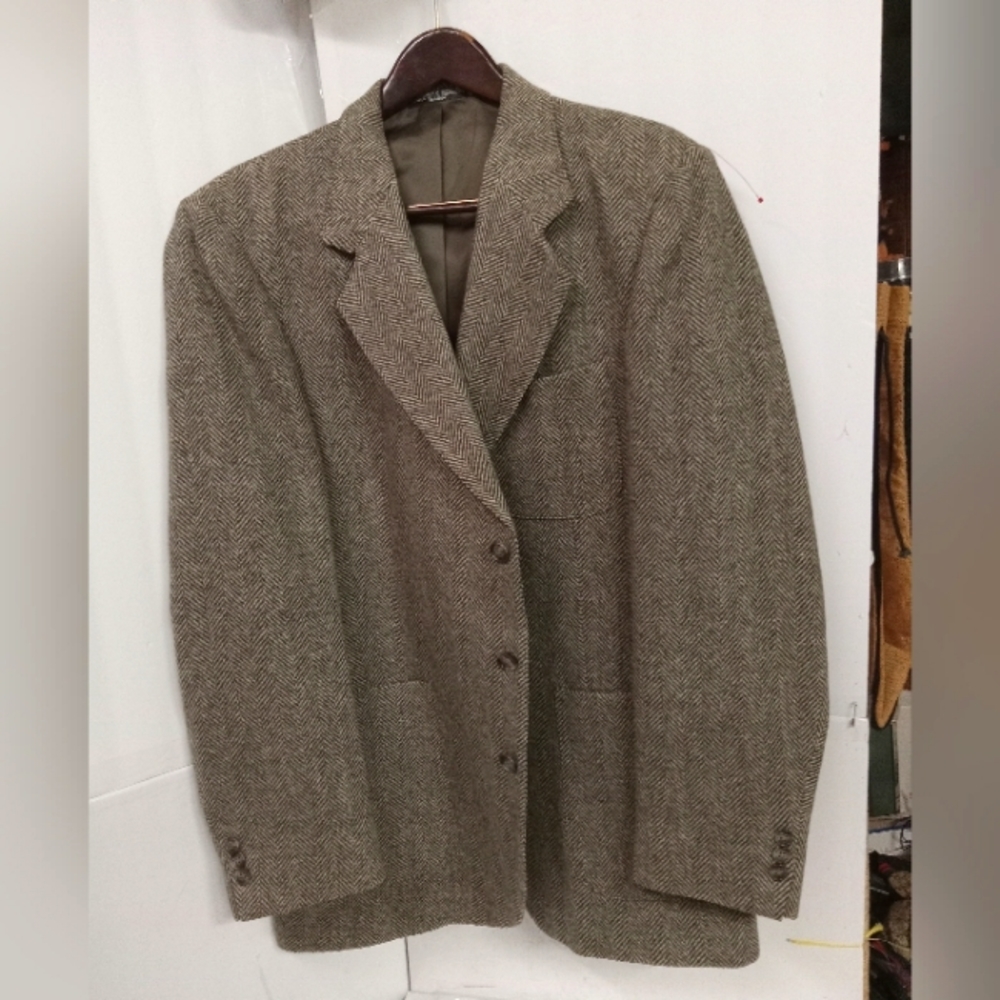 Huntington Sports Blazer Jacket 💯% Pure Wool Herringbone Tweed Sz 41L